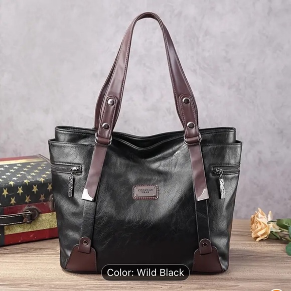 Wild Black Leather Tote Bag - Picture 2 of 7